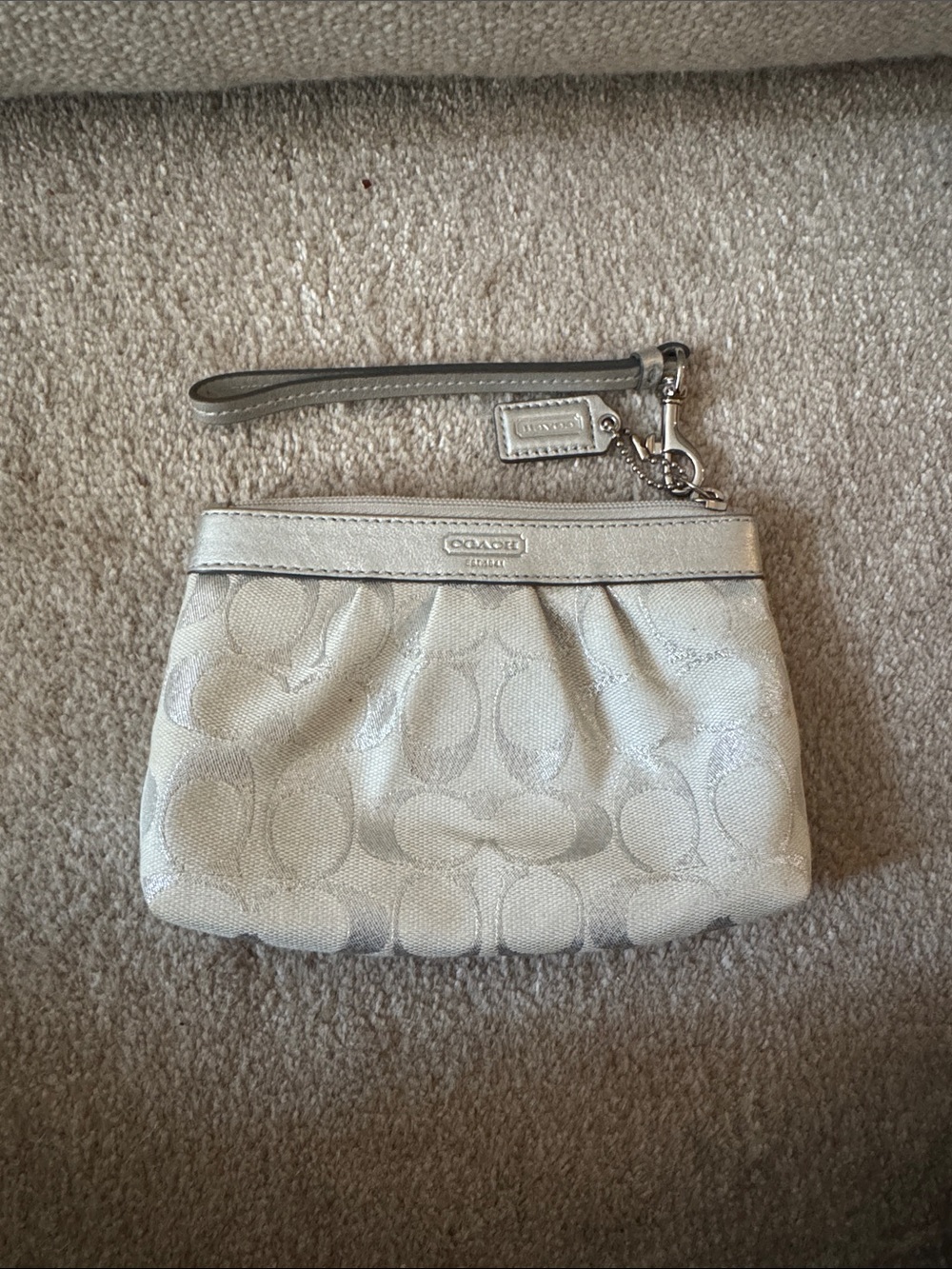 Coach Silver Signature Wristlet Clutch with Detachable Strap